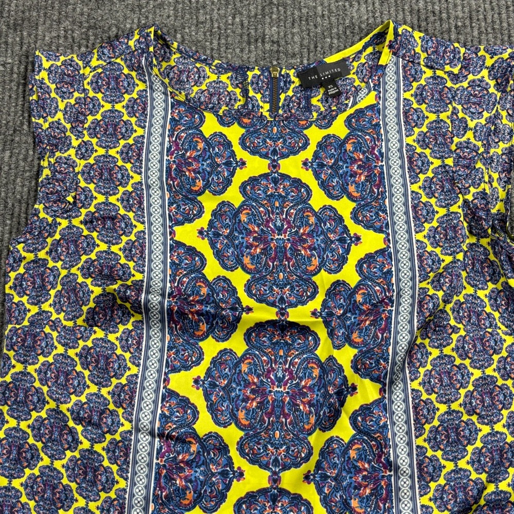 The Limited Sleeveless Blouse Women XS Yellow Blue Medallion Paisley Print